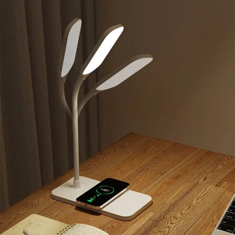 Slimme LED Bureaulamp met Draadloze Oplader en Klok – Multifunctioneel Design